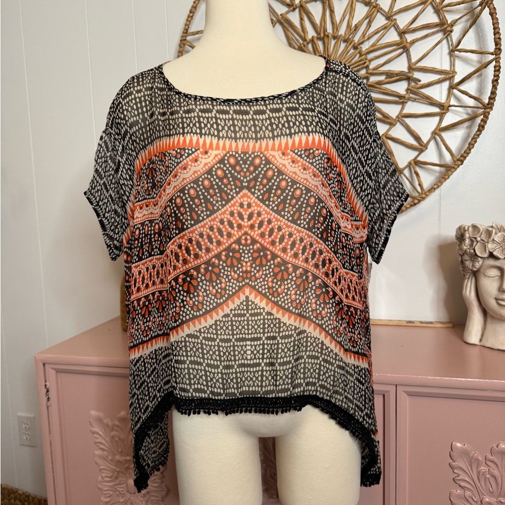 Gypsy 05 Black and Orange Geometric Blouse